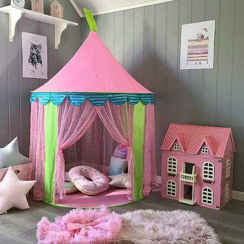 Kids Play Tent with Mat Large Playhouse for Kids Girls Boys Kids Tent Castle Tent Indoor and Outdoor Neutral Color 